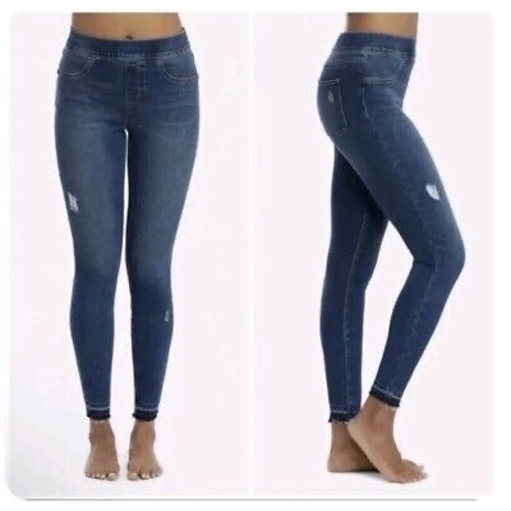 new Spanx Sz XS Pull-On Release Raw Hem Stretch High Rise Blue Skinny Jeans - Picture 6 of 6